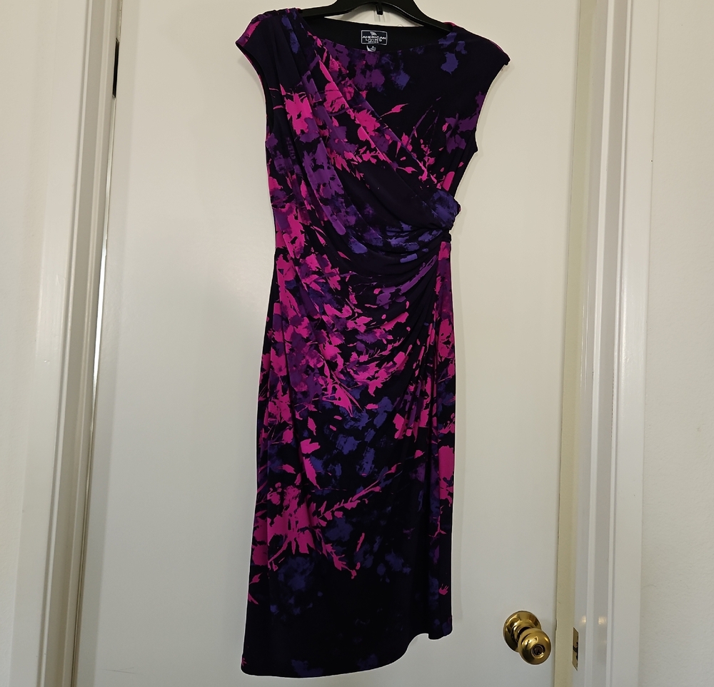 American Living Purple and Hot Pink Printed Draped Midi Dress